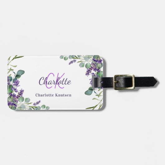 Monogram van de lavendel violet bloemen bagagelabel (Voorkant horizontaal)