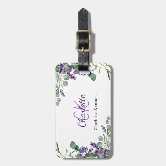 Monogram van de lavendel violet bloemen bagagelabel (Voorkant verticaal)