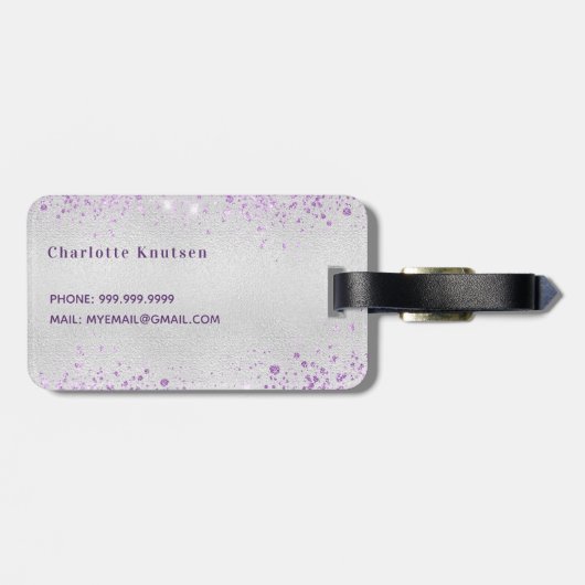 Monogram van de lavendel violet zilver bagagelabel (Achterkant horizontaal)