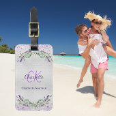Monogram van de lavendel violet zilver bagagelabel