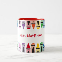 Monogram van de leerkracht Cute Color Crayon Tweekleurige Koffiemok