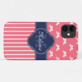 Monogram van de marine van Bright roze Wht Ribbon Case-Mate iPhone Case (Achterkant (horizontaal))