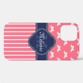 Monogram van de marine van Bright roze Wht Ribbon Case-Mate iPhone Case (Achterkant (horizontaal))