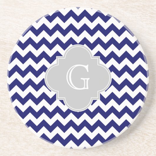 Monogram van de marine Wht Chevron Gray Quatrefoil Zandsteen Onderzetter (Voorkant)