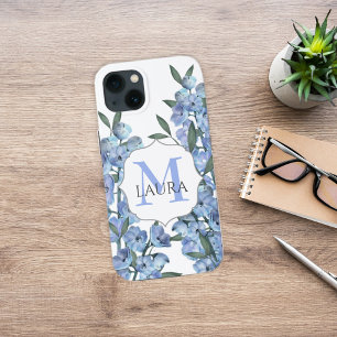 Monogram van de moderne Blauwe Floral Waterverf Case-Mate iPhone Case