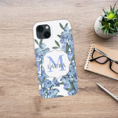 Monogram van de moderne Blauwe Floral Waterverf Case-Mate iPhone Case