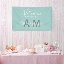 Monogram van de moderne Eggshell Blue Wedding Coup Spandoek