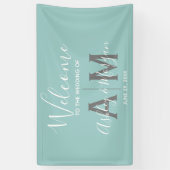 Monogram van de moderne Eggshell Blue Wedding Coup Spandoek (Verticaal)