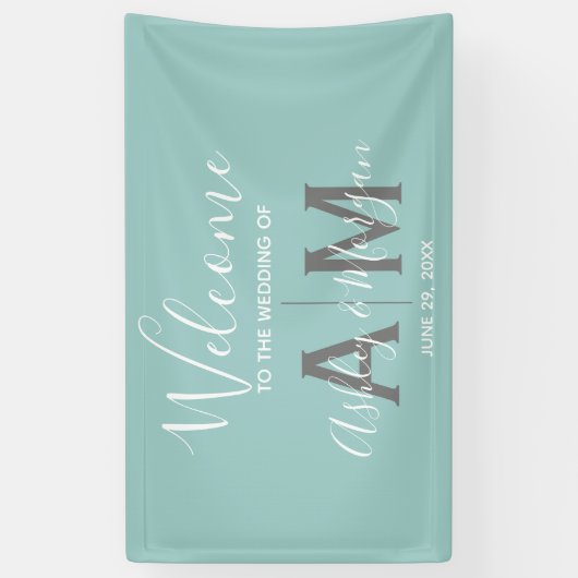 Monogram van de moderne Eggshell Blue Wedding Coup Spandoek (Verticaal)