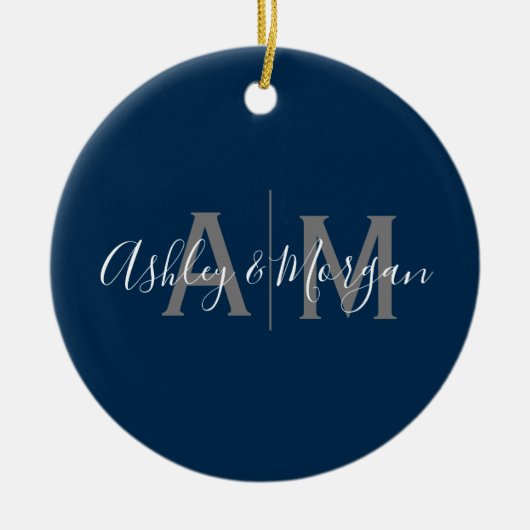 Monogram van de moderne grijze en blauwe paar keramisch ornament (Voorkant)