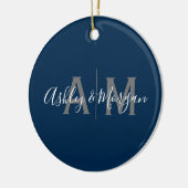 Monogram van de moderne grijze en blauwe paar keramisch ornament (Links)