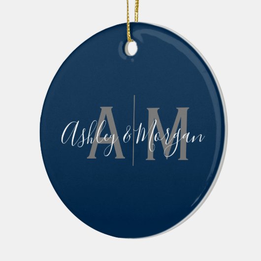 Monogram van de moderne grijze en blauwe paar keramisch ornament (Links)
