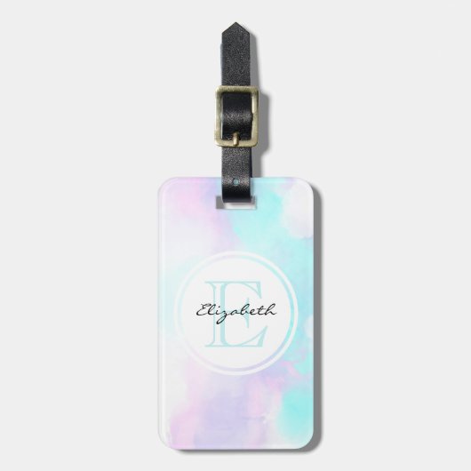 Monogram van de moderne Pastel Blauw en Paarse Wat Bagagelabel (Voorkant verticaal)