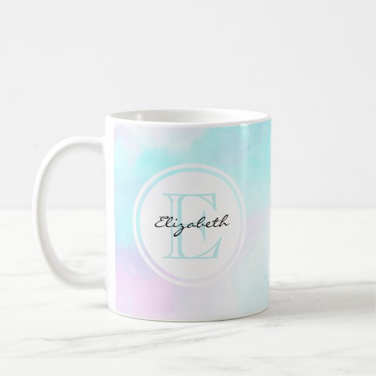 Monogram van de moderne Pastel Blauw en Paarse Wat Koffiemok (Links)