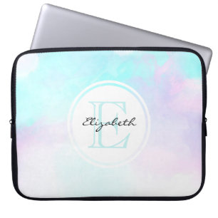 Monogram van de moderne Pastel Blauw en Paarse Wat Laptop Sleeve