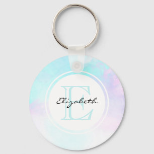 Monogram van de moderne Pastel Blauw en Paarse Wat Sleutelhanger