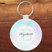 Monogram van de moderne Pastel Blauw en Paarse Wat Sleutelhanger (Voorkant)