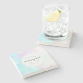 Monogram van de moderne Pastel Blauw en Paarse Wat Stenen Onderzetter (Zijkant)