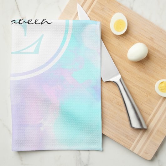 Monogram van de moderne Pastel Blauw en Paarse Wat Theedoek (Quarter Fold)