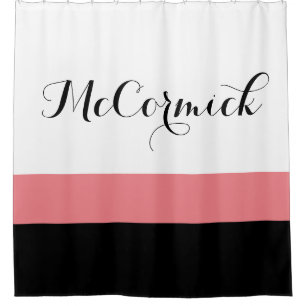 Monogram van de moderne roze zwarte witte Stripes Douchegordijn