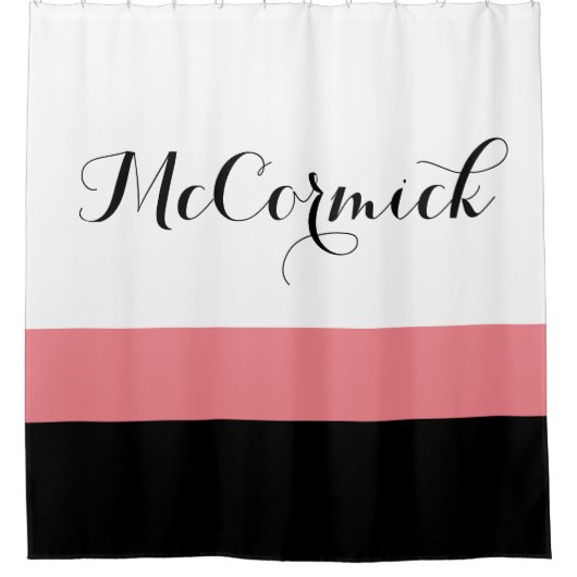 Monogram van de moderne roze zwarte witte Stripes  Douchegordijn (Voorkant)