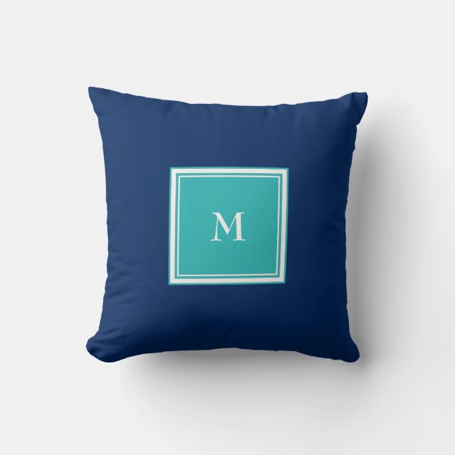 Monogram van de moderne Solid Navy blue blauwgroen Kussen (Voorkant)