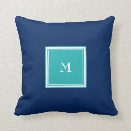 Monogram van de moderne Solid Navy blue blauwgroen Kussen