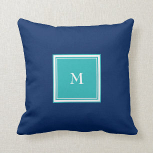 Monogram van de moderne Solid Navy blue blauwgroen Kussen
