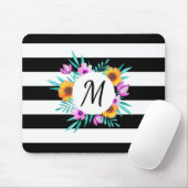 Monogram van de moderne Waterverf Floral Black Str Muismat (Met muis)