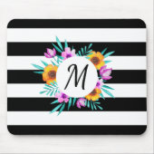 Monogram van de moderne Waterverf Floral Black Str Muismat (Voorkant)
