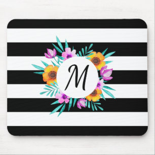 Monogram van de moderne Waterverf Floral Black Str Muismat