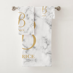 Monogram van de moderne witte marmer goudtypografi bad handdoek