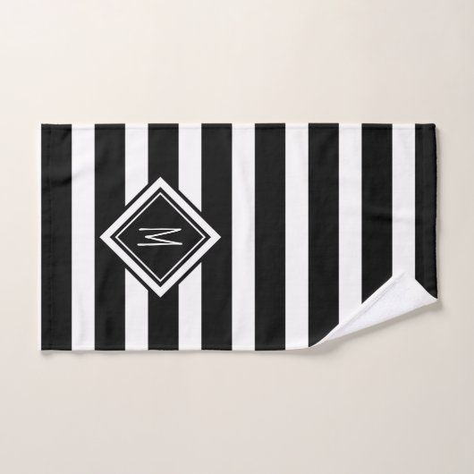 Monogram van de moderne Zwart-witte Stripes Famili Handdoek (Handdoek)