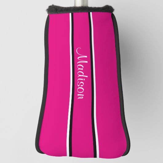 Monogram van de naam van het snelroze zwarte Strip Golfheadcover (Draai 90)