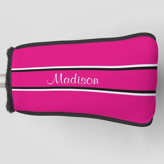 Monogram van de naam van het snelroze zwarte Strip Golfheadcover (Voorkant)
