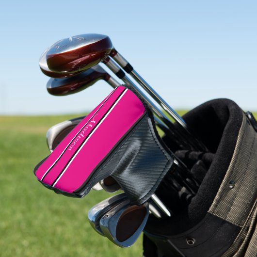 Monogram van de naam van het snelroze zwarte Strip Golfheadcover (Insitu)