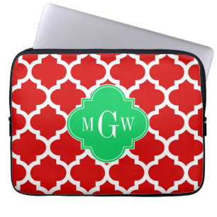 Monogram van de Naam van Kerstmis het Rode Witte Laptop Sleeve
