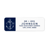 Monogram van de Nautical White Sketch Anchor Navy Etiket (Voorkant)
