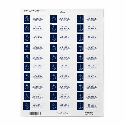 Monogram van de Nautical White Sketch Anchor Navy Etiket (Full Sheet)