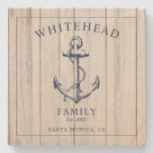 Monogram van de nautische ankerfamilie stenen onderzetter (Voorkant)