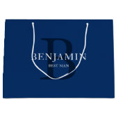 Monogram van de Navy Blue Wedding Party Groot Cadeauzakje (Voorkant)