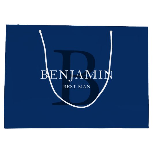 Monogram van de Navy Blue Wedding Party Groot Cadeauzakje (Achterkant)