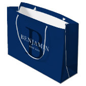 Monogram van de Navy Blue Wedding Party Groot Cadeauzakje (Achterkant Gekanteld)
