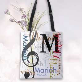 Monogram van de Nota van de Muziek van de Treble m Tote Bag