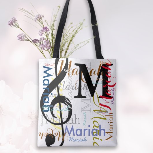 Monogram van de Nota van de Muziek van de Treble m Tote Bag