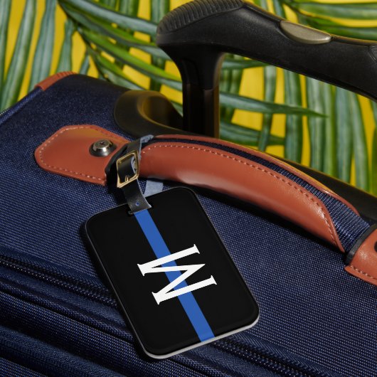Monogram van de politie met blauwe lijn bagagelabel (Voorkant Insitu 1)