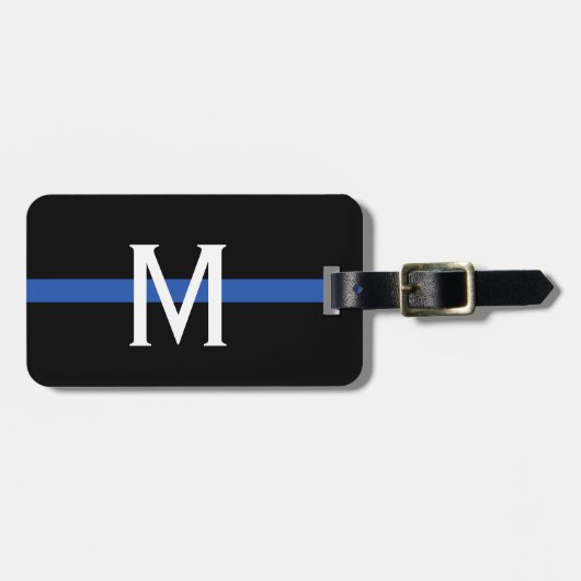 Monogram van de politie met blauwe lijn bagagelabel (Voorkant horizontaal)