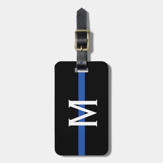 Monogram van de politie met blauwe lijn bagagelabel (Voorkant verticaal)