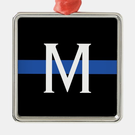 Monogram van de politie met blauwe lijn metalen ornament (Voorkant)