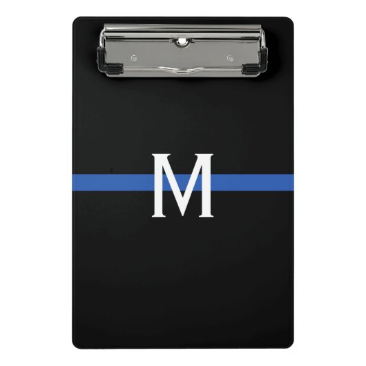 Monogram van de politie met blauwe lijn mini klembord (Voorkant)